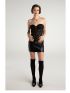 Lace mesh pleated leather dress