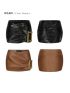 Vintage gold buckle decorative leather skirt